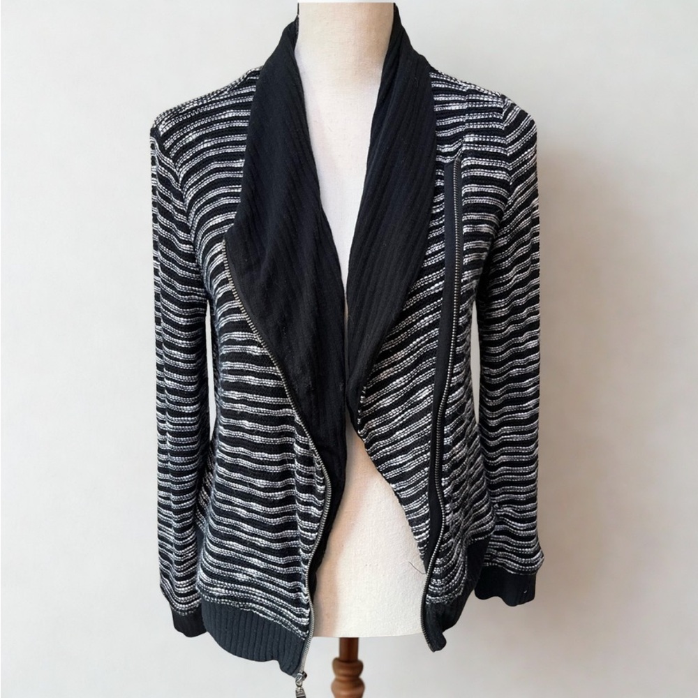 Splendid Black and White Stripes Cardigan Sweater Stripes